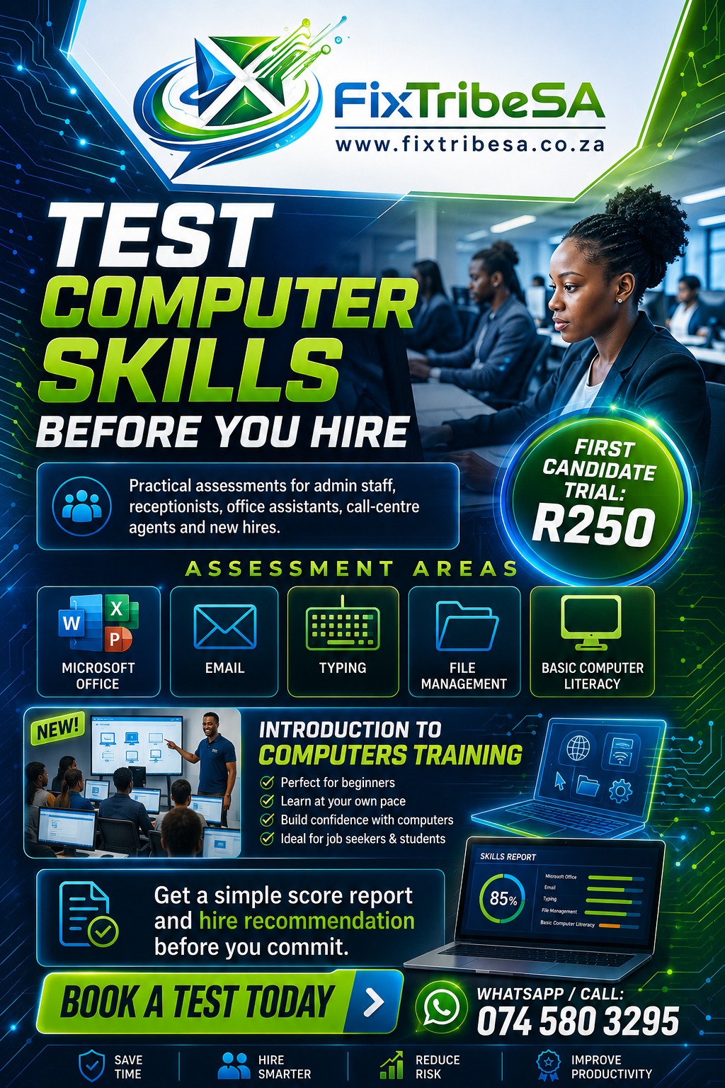 FixTribeSA computer skills testing flyer